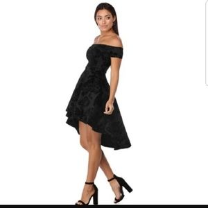 High low Windsor black velvet dress